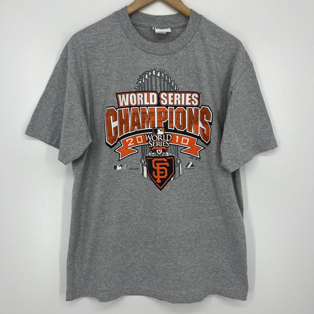 Majestic San Francisco Giants 2010 World Series Champions T-Shirt Mens‎ L Gray